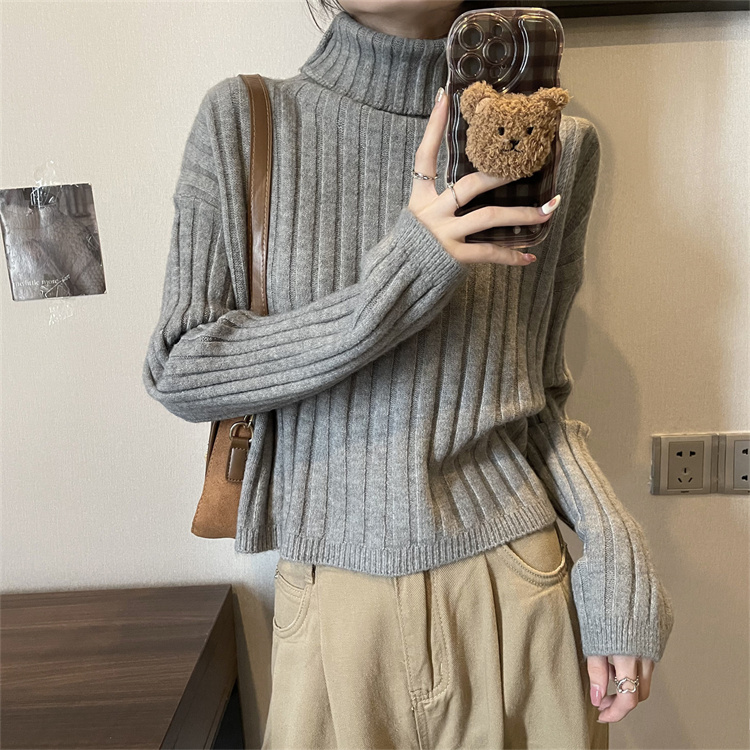 實拍秋冬女裝加厚高領毛衣純色百搭打底衫韓版堆堆領上衣