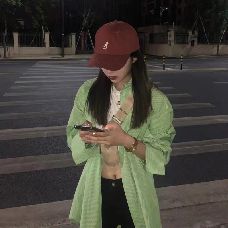 2023新款秋高級感寬鬆別致綠色防曬條紋襯衫女設計感小眾長袖外套
