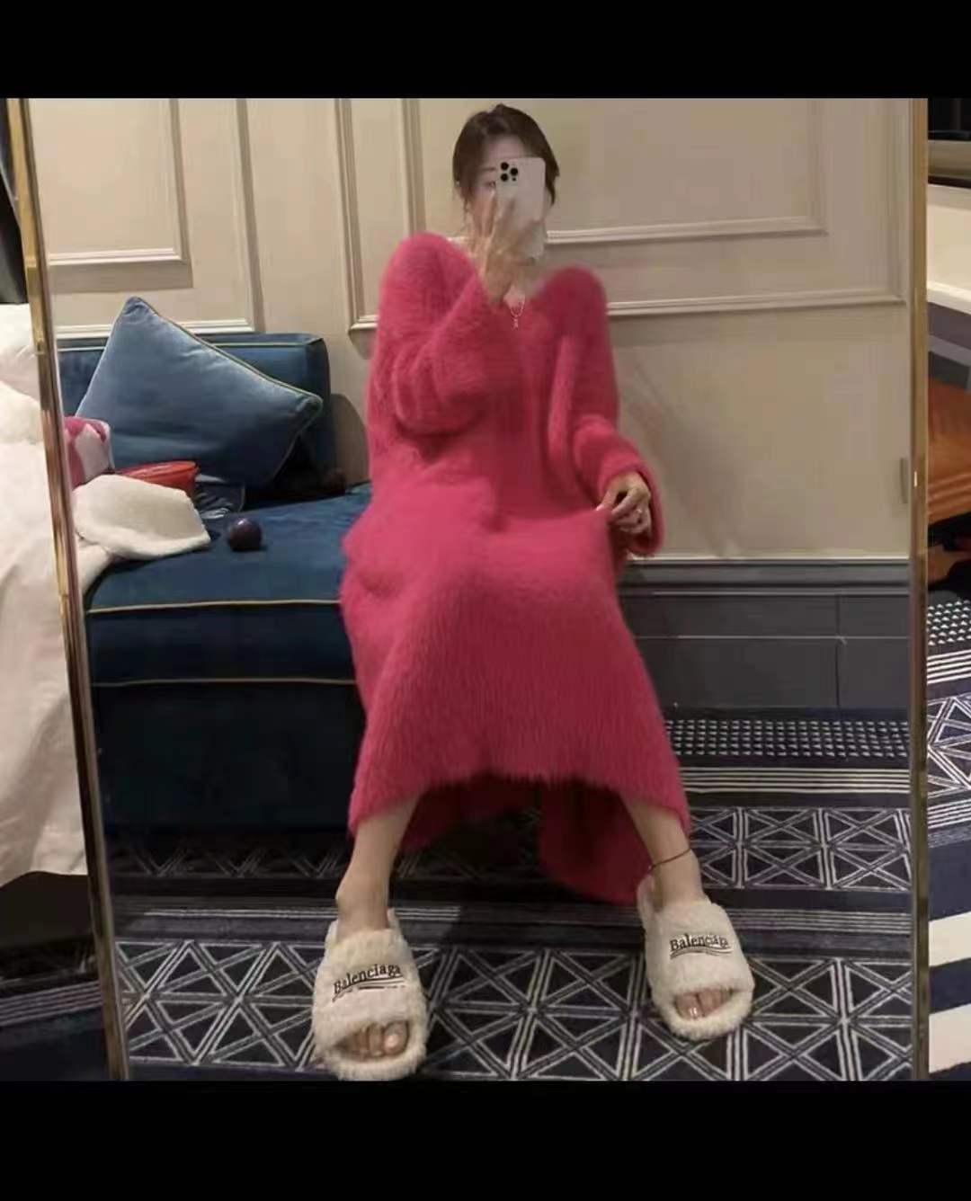 Mink wool long knee-length wool knitted dress for women autumn and winter new style loose and lazy sweater internet celebrity long skirt