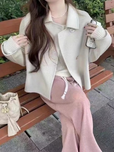 Internet celebrity  new apricot woolen coat Korean style loose casual small woolen coat for women