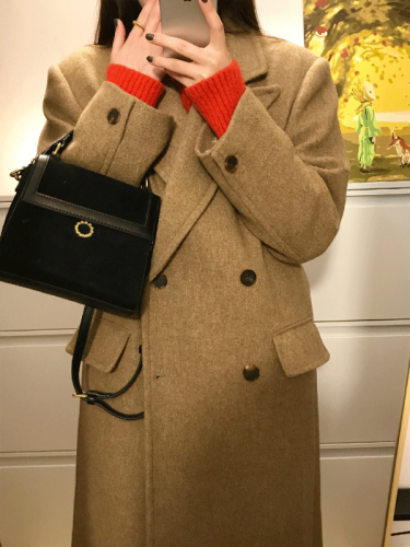 Korean style woolen coat for women 2023 autumn and winter new Maillard Hepburn style premium thickened woolen coat