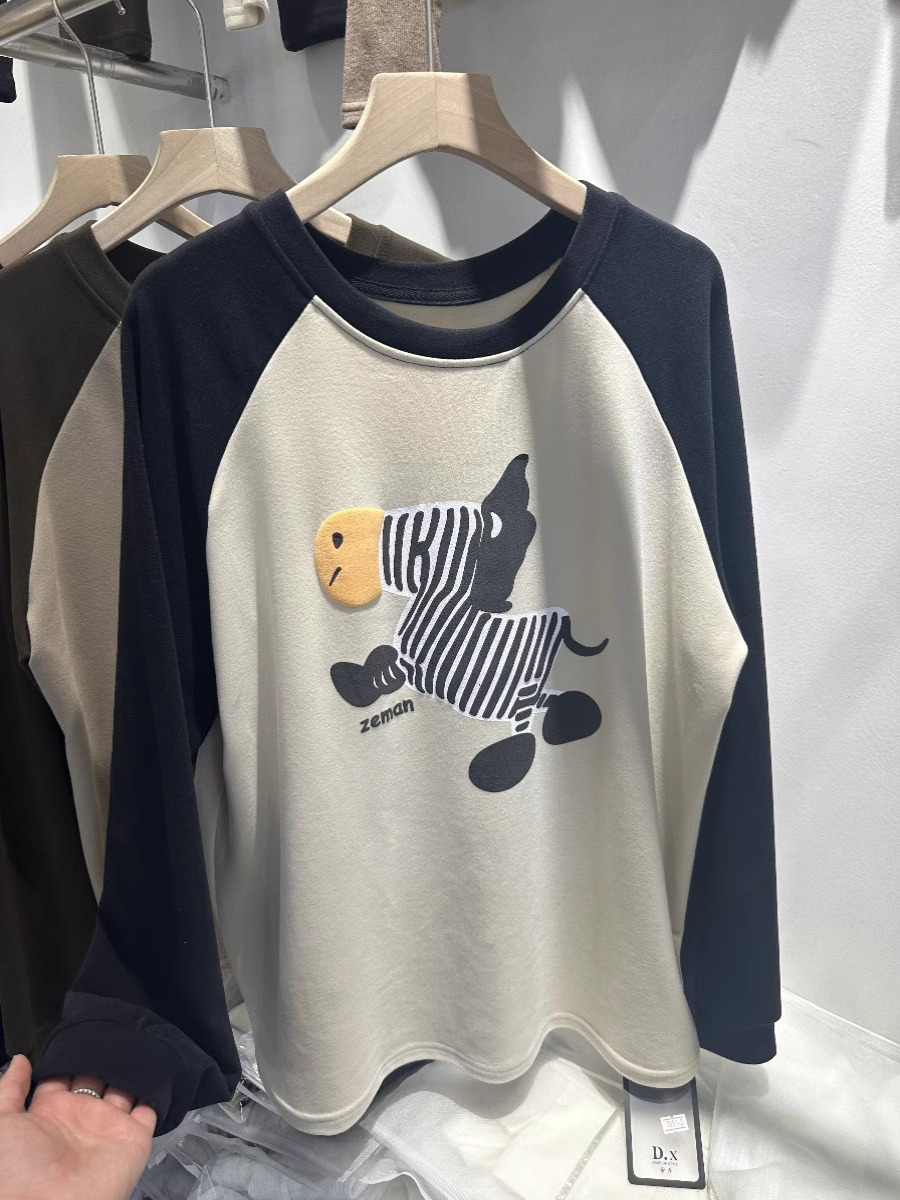 歐貨插肩袖t恤女加絨加厚秋冬冬季內搭打底衫寬鬆小個子長袖上衣
