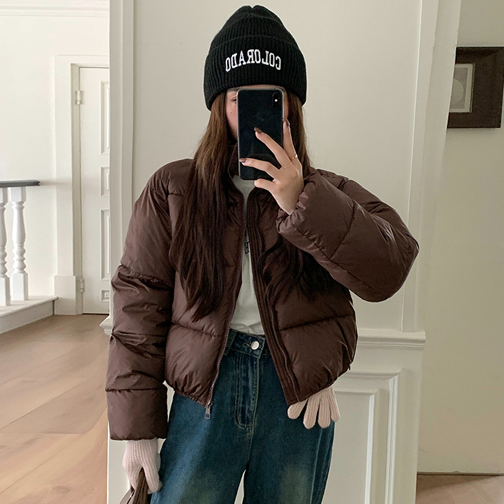 2023 new three-proof thickened down cotton jacket for women with stand-up collar, short winter coat for small people in Europe and America