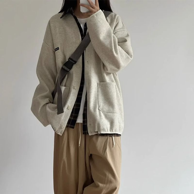 Original three-color wool fabric, Japanese style lazy style, thin cardigan top, high-end woolen jacket