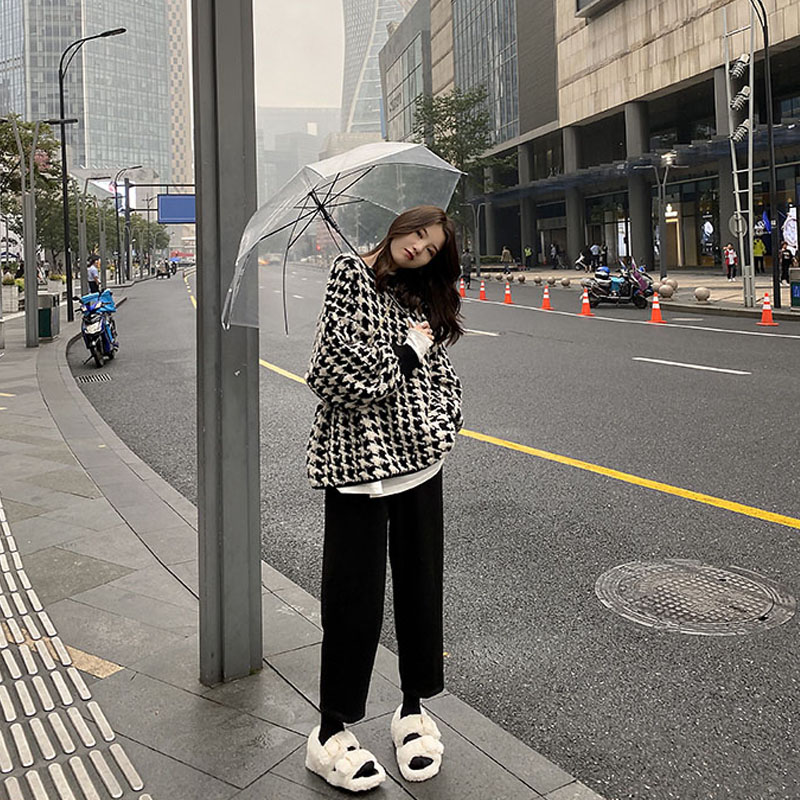 Xiaoxiang style houndstooth anti-rabbit hair short coat for women in autumn and winter high-end loose retro thickened versatile top