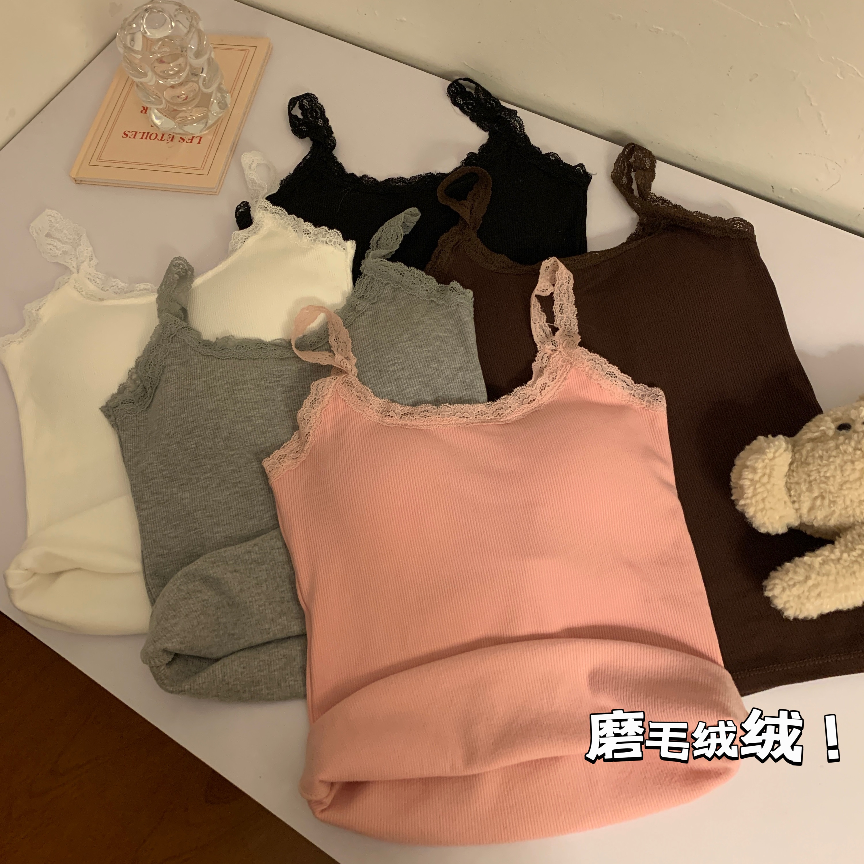 實拍 秋冬韓版磨毛加厚保暖帶胸墊吊帶背心修身顯瘦打底上衣