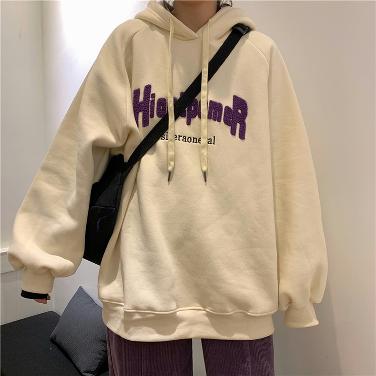 官圖250克加絨衛衣女秋冬百搭寬鬆韓版bf慵懶風連帽外套