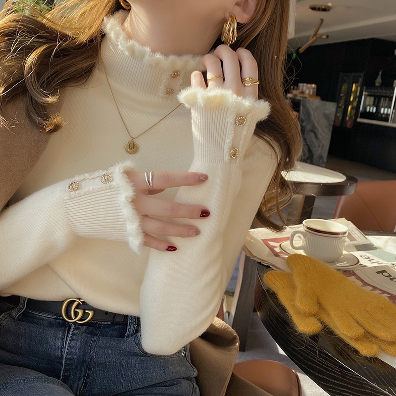 高級感超好看毛衣女冬季加厚2023新款內搭秋冬加絨打底衫高領上衣