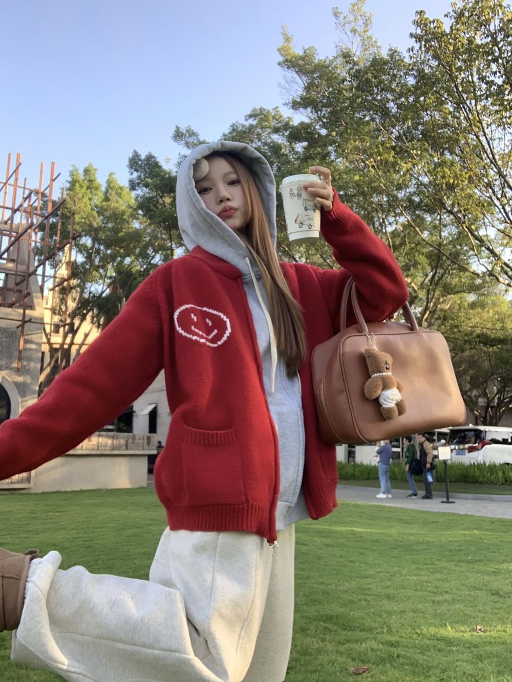 實拍三標齊加厚保暖立領字母寬鬆慵懶拉鏈毛衣外套