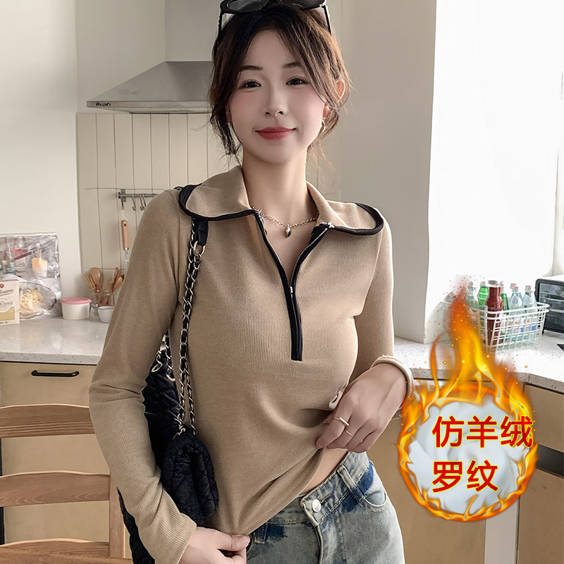 實拍 設計感拉鏈仿羊絨秋冬新款溫柔風氣質內搭長袖針織上衣
