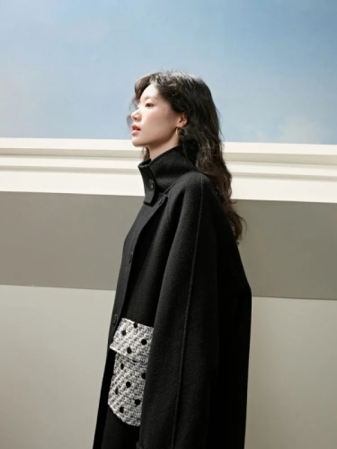 Wide-color Hepburn style wool double-sided black turtleneck woolen coat for women 2023 new autumn and winter woolen long coat