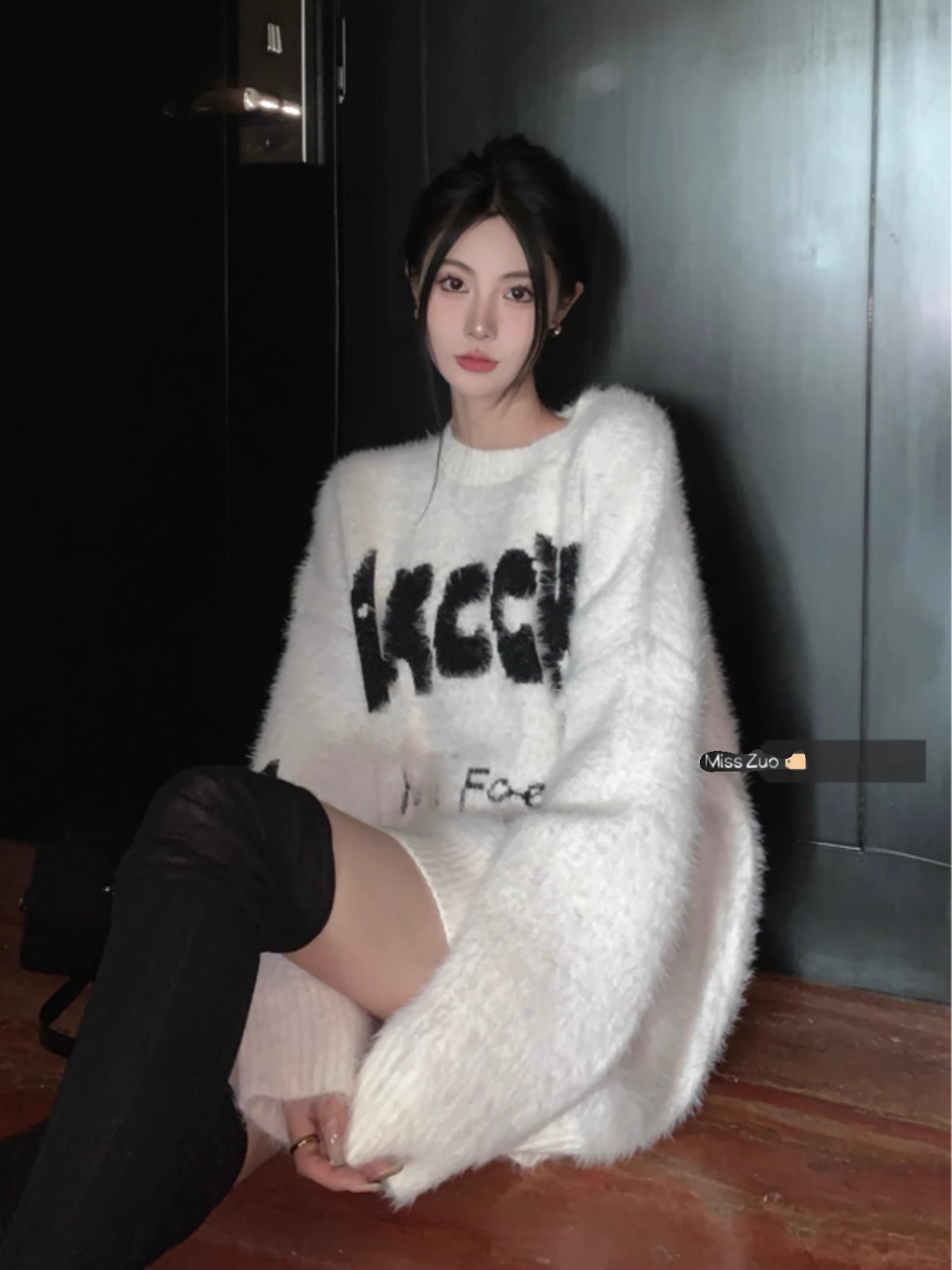 仿水貂毛毛衣女秋冬季2023新款白色美式復古中長款慵懶風軟糯上衣
