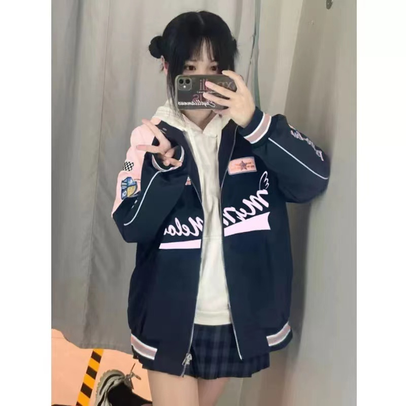 American Retro Melody Motorcycle Jacket for Women 2023 Autumn and Winter *** Design Versatile Loose Slim Jacket