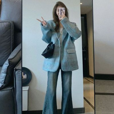Retro contrast plaid woolen suit jacket for women in autumn and winter new style high-end loose temperament outer suit top