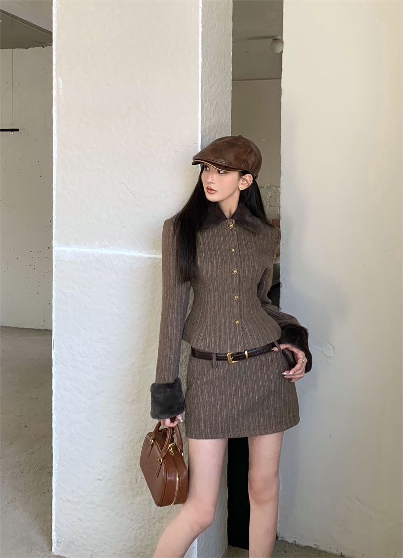 實拍  復古氣質修身顯瘦小香風上衣半身裙套裝
