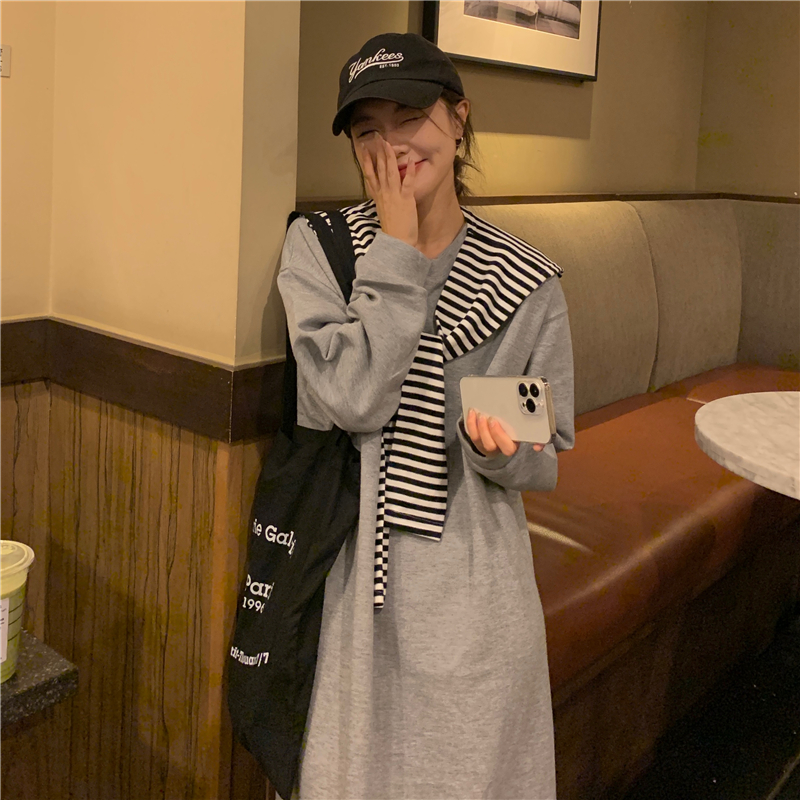 實拍 有披肩設計感g一體絨冬季加絨加厚長款設計感開叉連衣裙女潮
