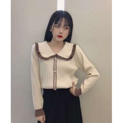 2023 autumn and winter new retro color doll collar bottoming sweater women's self-cultivation pullover sweater top tide