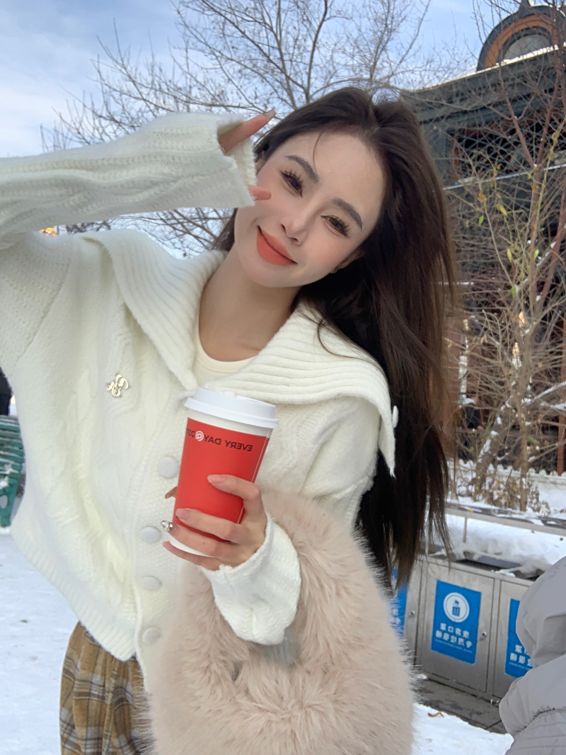 實拍 設計感針織衫毛衣女可立領可翻領兩穿開衫外套慵懶上衣