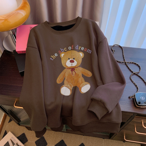 Real shot of large size autumn and winter cartoon sweatshirt for women loose casual versatile top