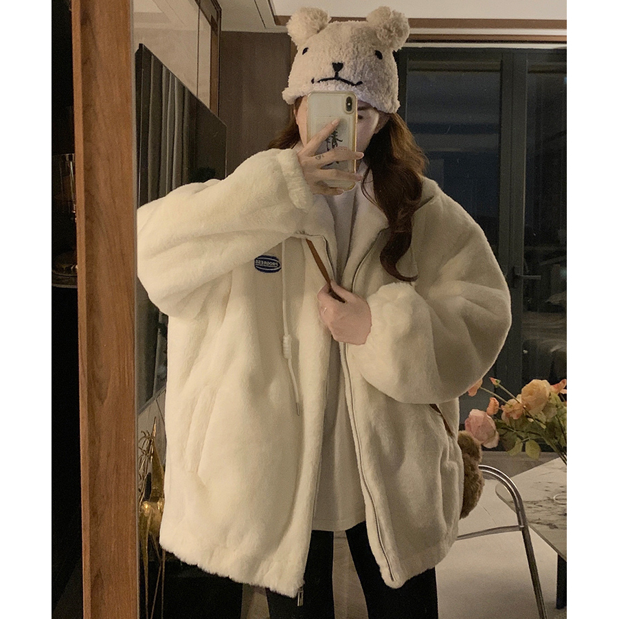 2023 Autumn and Winter New Stand Collar Imitation Rex Rabbit Fur Top Fur Plus Velvet Thickened Lamb Plush Jacket Women's Trendy