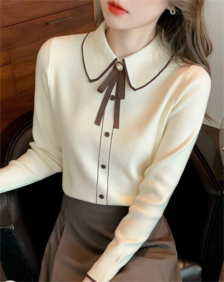 娃娃領針織打底衫女秋冬裝2023冬季新款加厚毛衣內搭顯瘦洋氣小衫