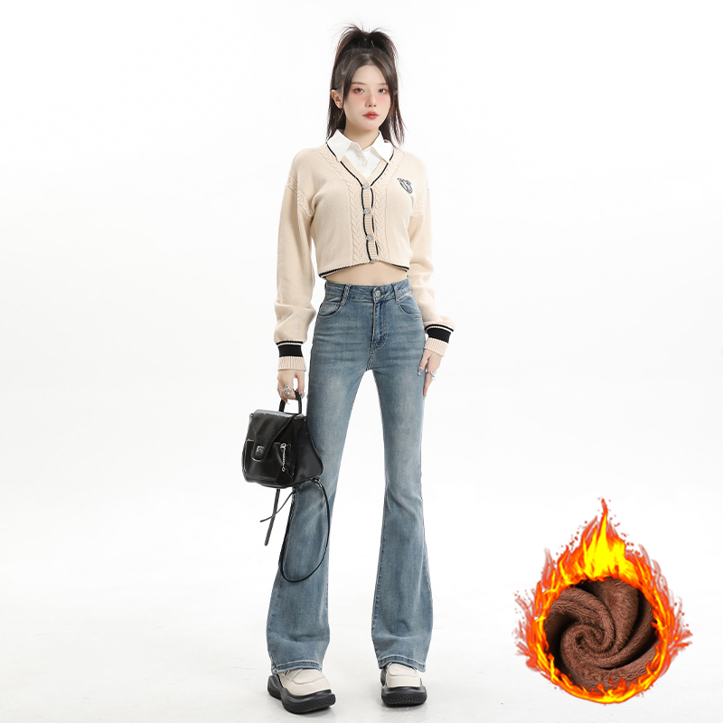 實拍2023秋港味懷舊高腰微喇叭牛仔褲女辣妹直筒闊腿拖地褲