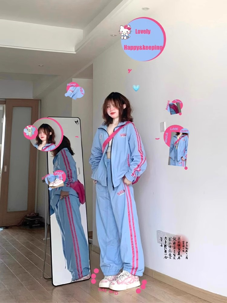 小個子運動服套裝女秋季學生韓版寬鬆網紅炸街衛衣休閒兩件套跑步