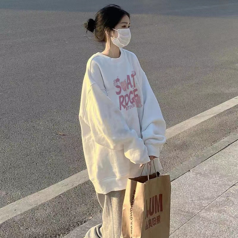 大衛衣190克圓領衛衣女春秋奶甜上衣加絨oversize外套