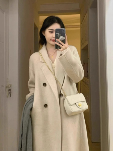 Hepburn style high-end woolen coat for women  new autumn and winter Korean style mid-length woolen coat for small people