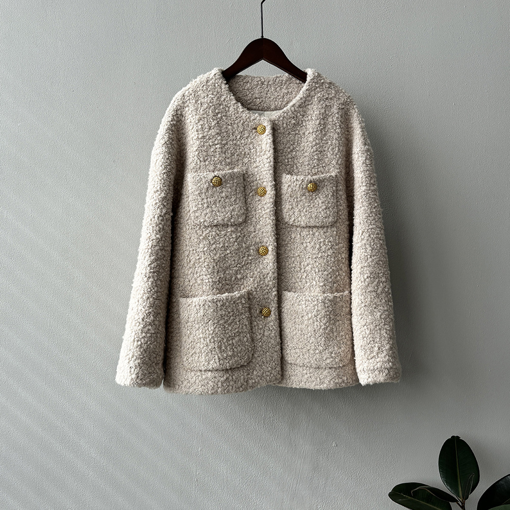Actual shot ~ Xiaoxiangfeng circle wool imitation lamb wool cotton-padded jacket for women winter quilted warm top