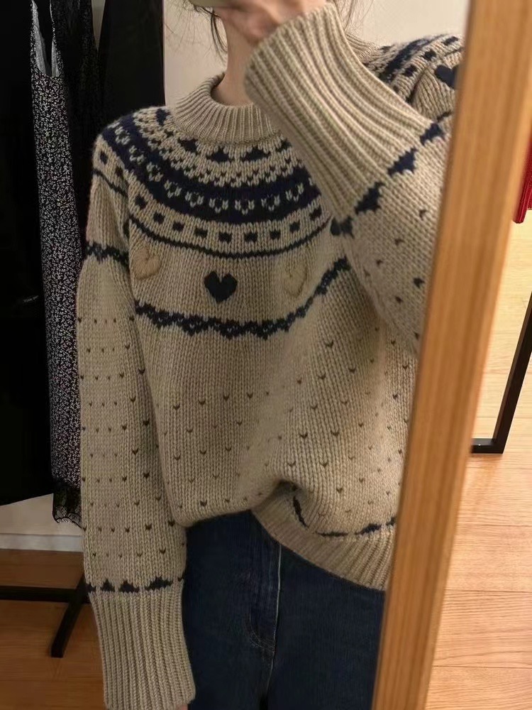 本命年龍年衣服別致絕美奶fufu慵懶風聖誕藝術生奶乖紅色愛心毛衣