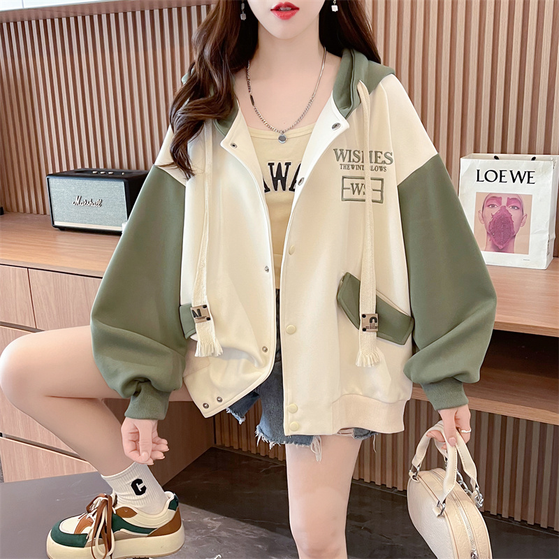 實拍 冬裝華棉複合貝貝絨新款百搭字母連帽衛衣棒球服外套女
