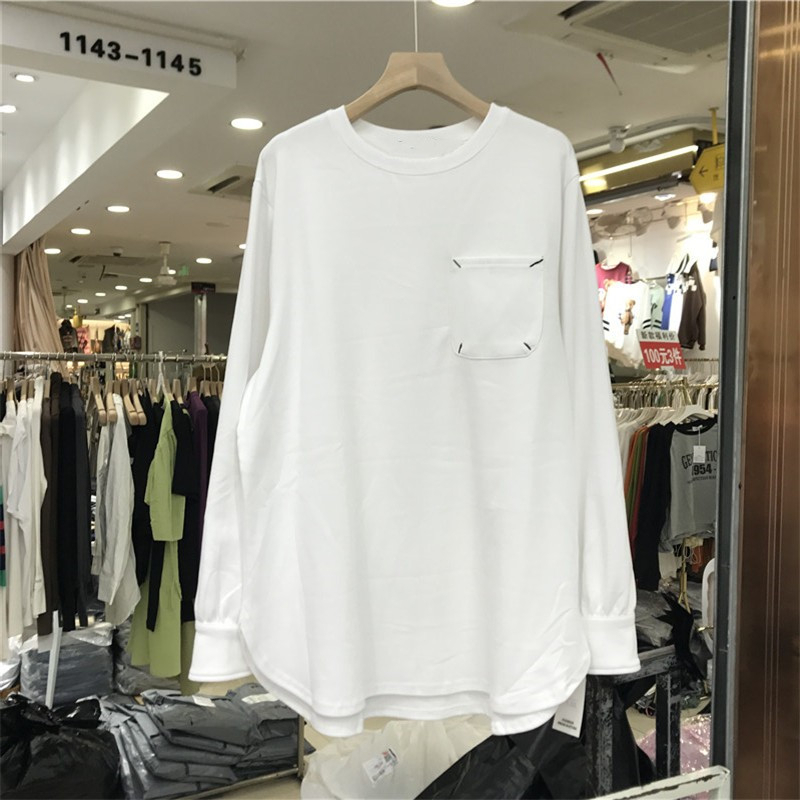 磨毛厚T.T開叉弧形T恤女長袖秋冬新款圓領中長款大版打底衫