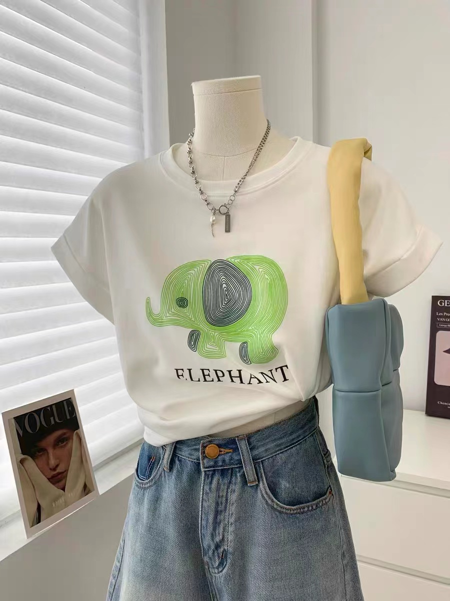 Silk cotton double-sided velvet T-shirt for women, loose, slim and versatile, white round neck short-sleeved top