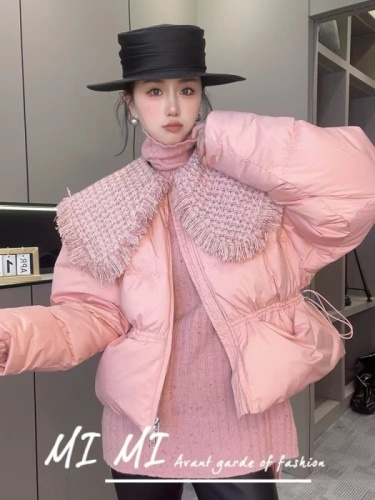Xiaoxiang style design down jacket women's short  winter sweet niche doll collar duffle tassel coat