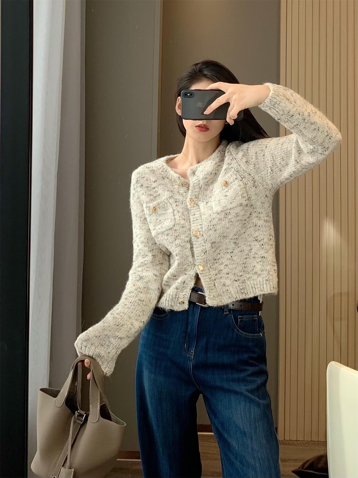甜美減齡短款毛衣外套女2023秋冬季新款設計感奶油針織衫開衫上衣
