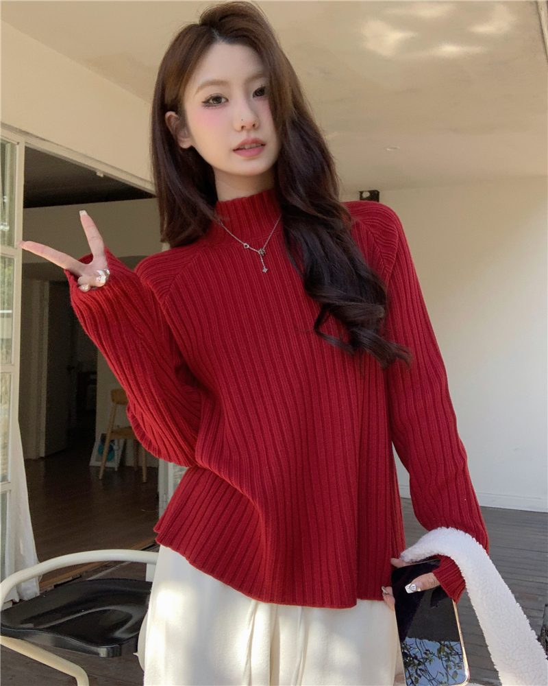 實拍加絨版韓版新款百搭慵懶寬鬆加厚套頭半高領毛衣15色碼數