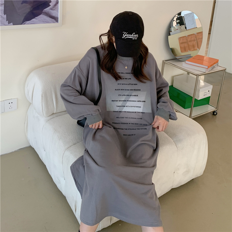 實拍 設計感小眾秋冬新款280g加絨加厚中長款連衣裙長袖衛衣女潮