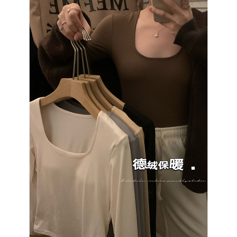 實拍 秋冬德絨保暖面膜無痕打底衣內搭帶胸墊彈力大長袖上衣