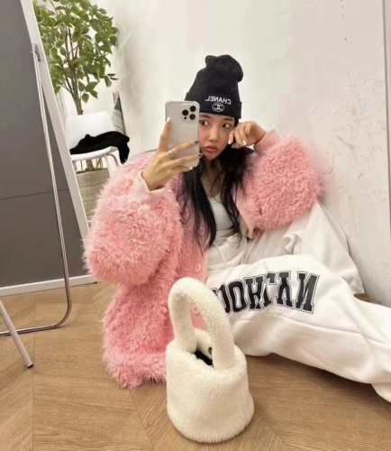 Korean chic lazy cardigan plush teddy bear thickened loose mid-length warm coat cotton coat