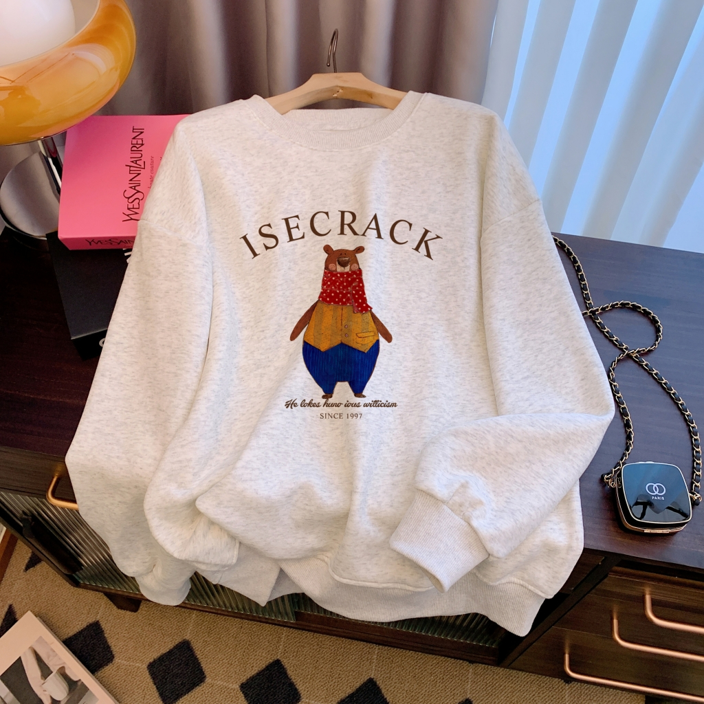 Real shot of large size autumn and winter cartoon sweatshirt for women loose casual versatile top