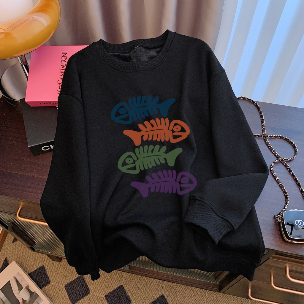 Actual shot of new loose Chinese cotton thin section 310g/plus velvet 410g autumn and winter sweatshirt women's printed large size women's clothing
