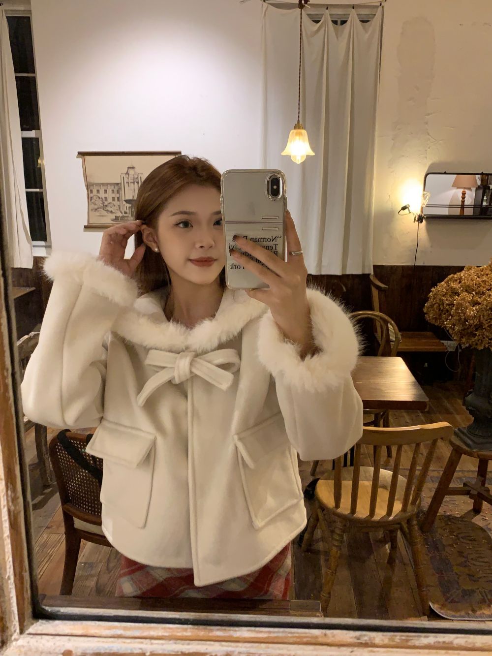 Actual shot of triple-standard small woolen coat with bow knot double-sided woolen coat for women