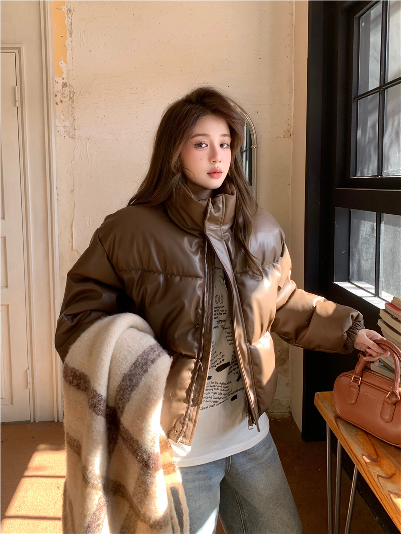 Real shot ~ American retro pu lint jacket for women 2023 winter short loose small man baker jacket