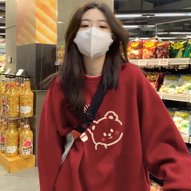 食毛棉面華棉複合牛奶絲300克銀狐絨超柔400克前印花圓領衛衣女