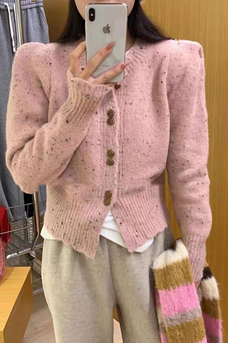 圓領排扣長袖閃亮毛衣女冬季新款韓版修身純色百搭氣質上衣