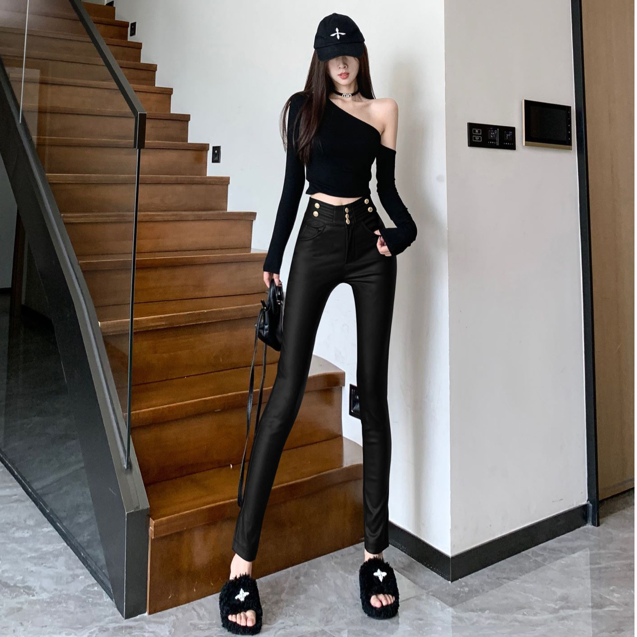 加絨皮褲2023新款高腰顯瘦彈力pu皮小腳褲打底褲外穿塗層褲子