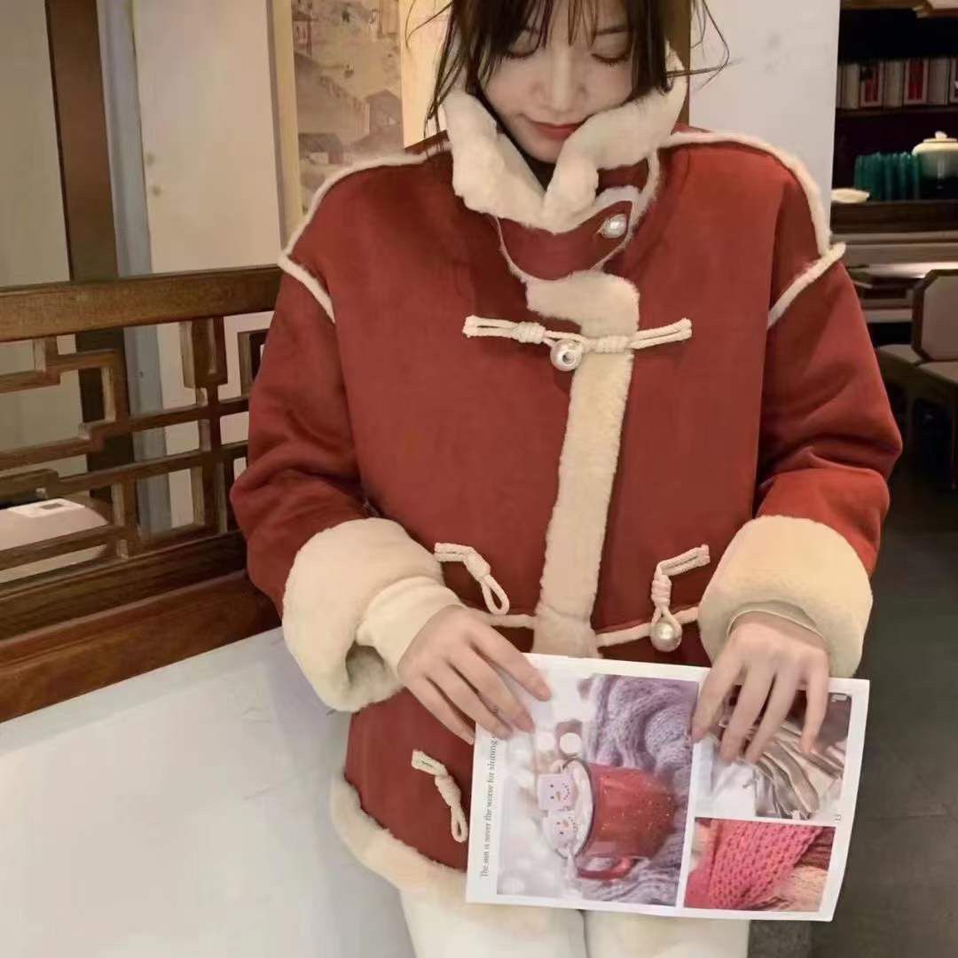 Western style 2023 winter new style velvet thickened warm fashionable loose motorcycle jacket women's trend