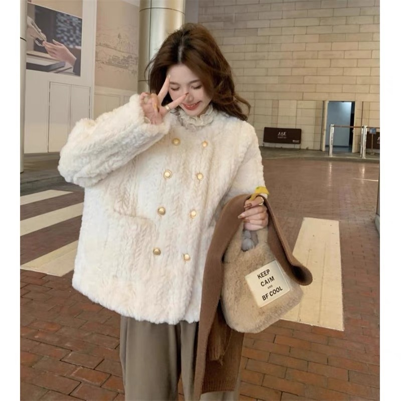 Xiaoxiangfeng jacket women's 2023 new autumn and winter small high-end tops lambswool plus velvet thickened baseball uniform