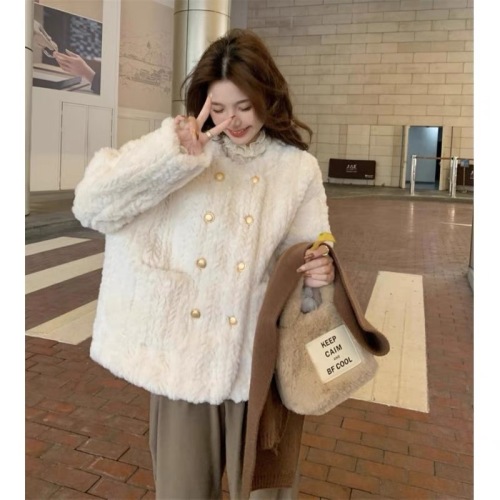 Xiaoxiangfeng jacket women's  new autumn and winter small high-end tops lambswool plus velvet thickened baseball uniform